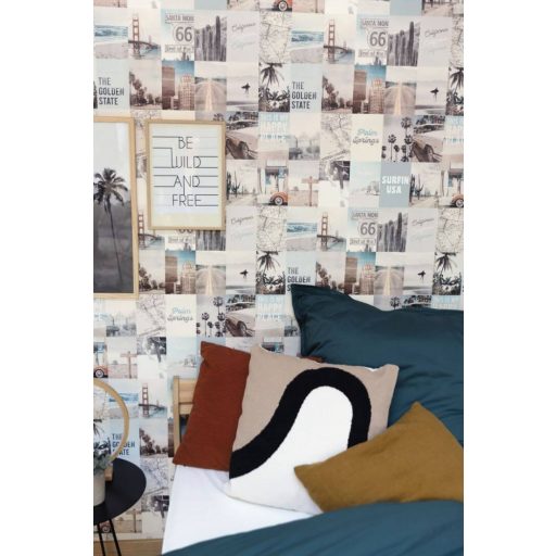 Caselio Young and Free 103346090 HAPPY PLACE Kollázs Utazási emlékek fotók krém szürke kék szines tapéta