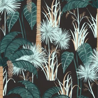   Caselio Young and Free 103376077 ENJOY LIFE Natur Egzotikus trópusi növények antracit kékeszöld barna fehér tapéta