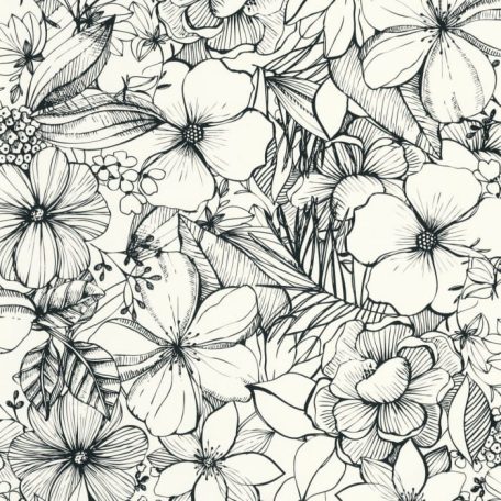 Caselio Young and Free 103389009 CALIFORNIA DREEMING Botanikus Költői virágszirmok fehér fekete tapéta