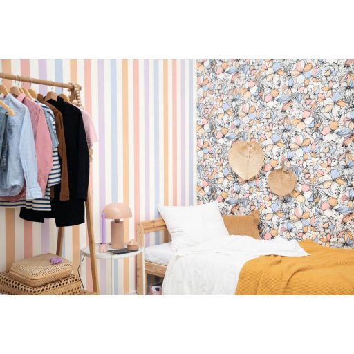 Caselio Young and Free 103404021 STAY POSITIVE Színes csíkos "nyaralós" minta gyümölcsös fagylalt színek tapéta