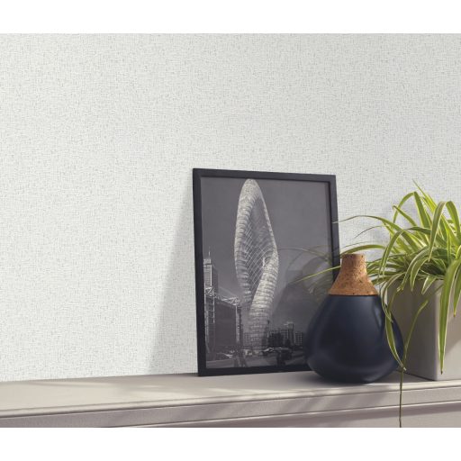 Strukturált felületű fénylő mintarészek uni minta fehér/törtfehér és világosszürke tónus tapéta