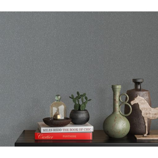 Strukturált felületű fénylő mintarészek uni minta szürke/sötétszürke és ezüst tónus tapéta