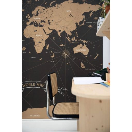 Caselio Young and Free 103419202 TRAVEL IS MY THERAPY Panoráma világtérkép fekete barna fehér falpanel