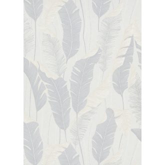   Finoman kidolgozott pálmalevelek kompozíciója fehér világosszürke szürke és ezüst tónus fémes hatás tapéta