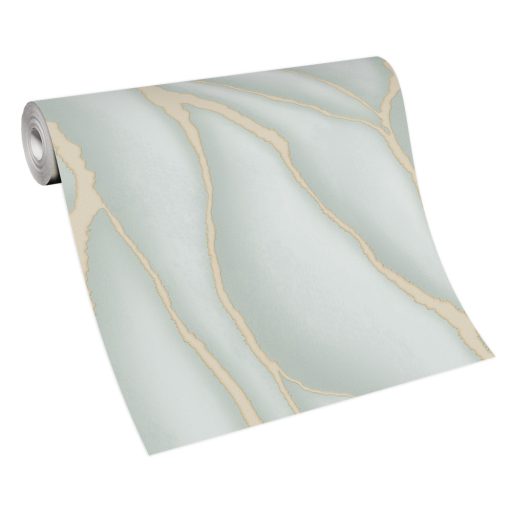 Megdöbbentő és szokatlan háromdimenziós márvány megjelenítés zöld/világoszöld és bézs/bézsarany tónus fémes hatás tapéta