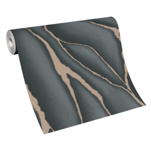 Megdöbbentő és szokatlan háromdimenziós márvány megjelenítés antracit fekete és arany tónus fémes hatás tapéta
