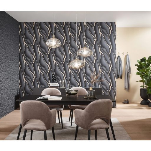 Megdöbbentő és szokatlan háromdimenziós márvány megjelenítés antracit fekete és arany tónus fémes hatás tapéta