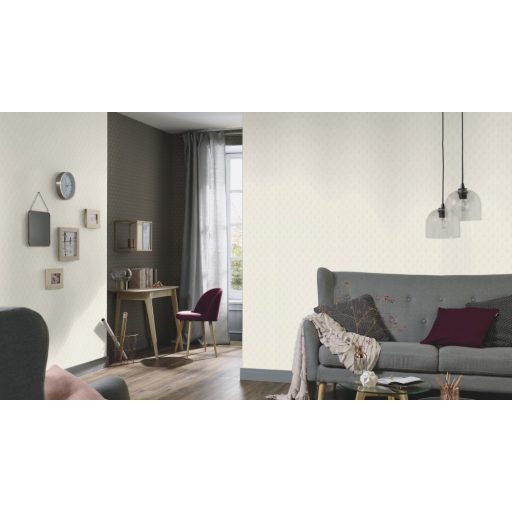 Klasszikus apró virágos motívum Art Deco stílusjegyekkel 3D krémszín tónus tapéta