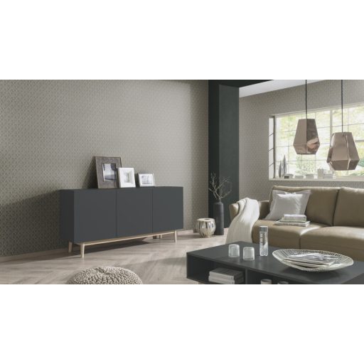 Klasszikus apró virágos motívum Art Deco stílusjegyekkel 3D fekete és arany tónus tapéta