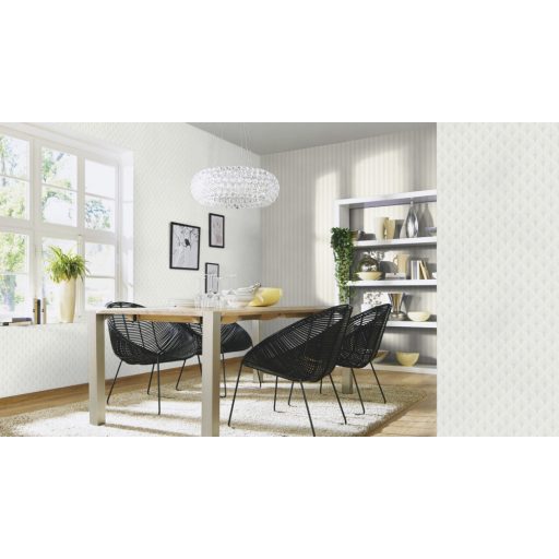 Klasszikus apró virágos motívum Art Deco stílusjegyekkel 3D fehér szürke és ezüst tónus tapéta