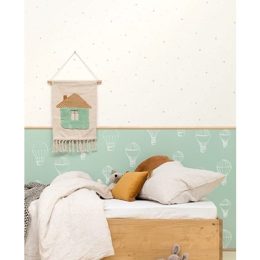 Kalandos utazás hőlégballonnal mentazöld fehér tapéta