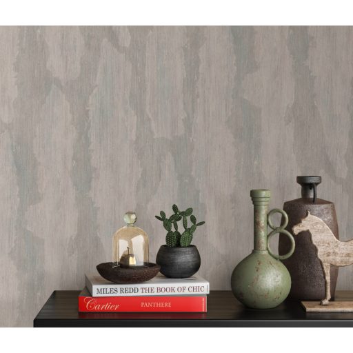 Koptatott felületű strukturált vakolat minta barna/szürkésbarna szürkéskék és ezüst tónus tapéta