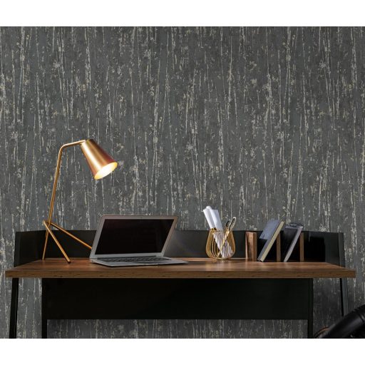 Karcolt betonhatású strukturált minta szürke/sötétszürke aranysárga és ezüst tónus fémes hatás tapéta