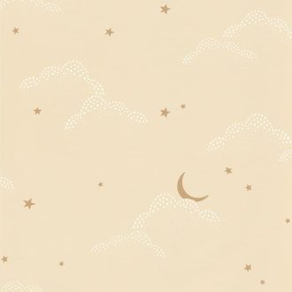   Álomszép felhőminta csillagokkal Holddal bézs fehér teveszőrbarna tapéta