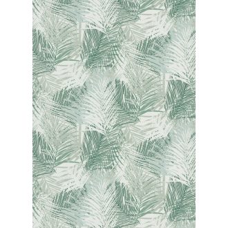   Egymást átható levelek stilizált grafikus mintája fehér szürkészöld és zöld tónus csillogó mintaelemek tapéta