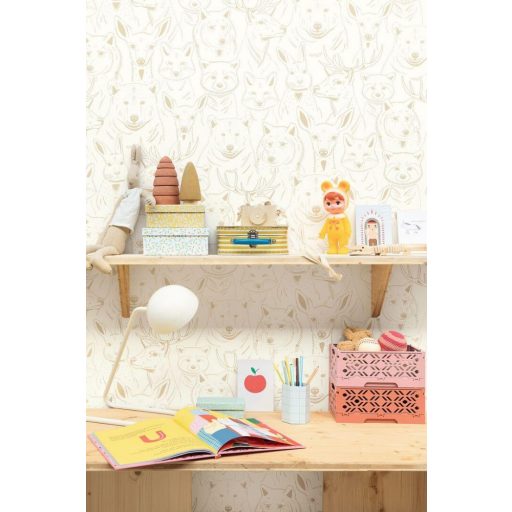 Bújócska az erdő állataival fehér bézs tapéta