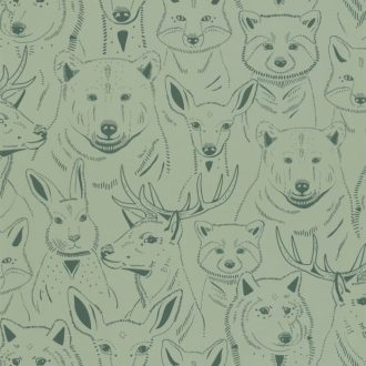   Bújócska az erdő állataival szürkészöld sötétzöld tapéta