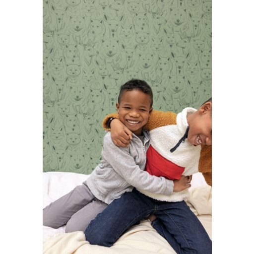 Bújócska az erdő állataival szürkészöld sötétzöld tapéta