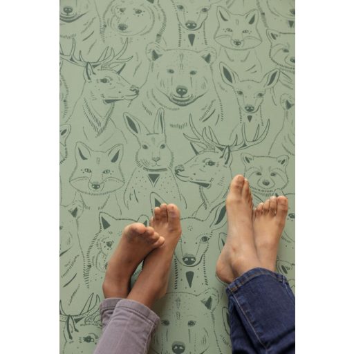 Bújócska az erdő állataival szürkészöld sötétzöld tapéta