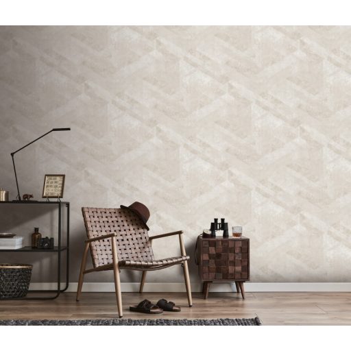Háromdimenziós geometriai minta beton háttéren krém krémszürke bézs és szürkésbézs tónus tapéta