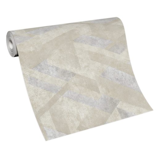 Háromdimenziós geometriai minta beton háttéren bézs szürkésbézs és szürke tónus tapéta