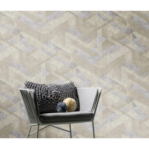 Háromdimenziós geometriai minta beton háttéren bézs szürkésbézs és szürke tónus tapéta