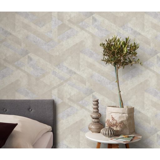 Háromdimenziós geometriai minta beton háttéren bézs szürkésbézs és szürke tónus tapéta