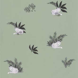   Finom levelek között pihenő rókák szürkészöld fehér fekete tapéta