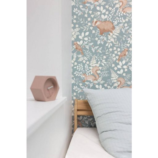 Skandináv stílusú erdei megjelenítés szürkéskék fehér bézs barna tapéta