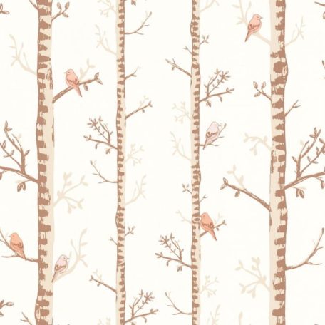 Nyírfaerdő visszhangozza a kakukk énekét skandináv stílusú krémfehér bézs barna rózsaszín tapéta