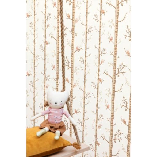 Nyírfaerdő visszhangozza a kakukk énekét skandináv stílusú krémfehér bézs barna rózsaszín tapéta
