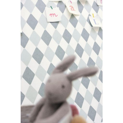 Ünnepi mégis vidám rombuszminta fehér szürkéskék szürke tapéta