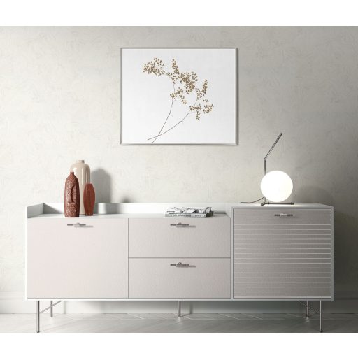 Különböző grafikai formák márványhatású megjelenése fehér és krémfehér tónus fémes hatás tapéta