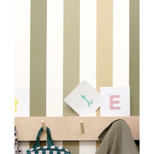 Friss és élénk szinek játéka stílusos csíkos minta fehér khakizöld barna zöld tapéta