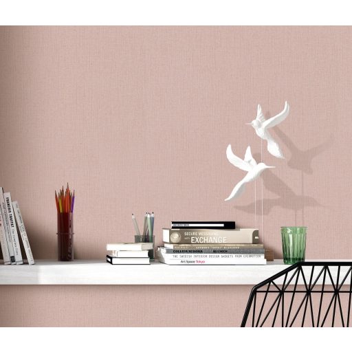 Finom textúrájú vászon megjelenésű egyszínű minta rózsaszín és bézses rózsaszín tónus tapéta