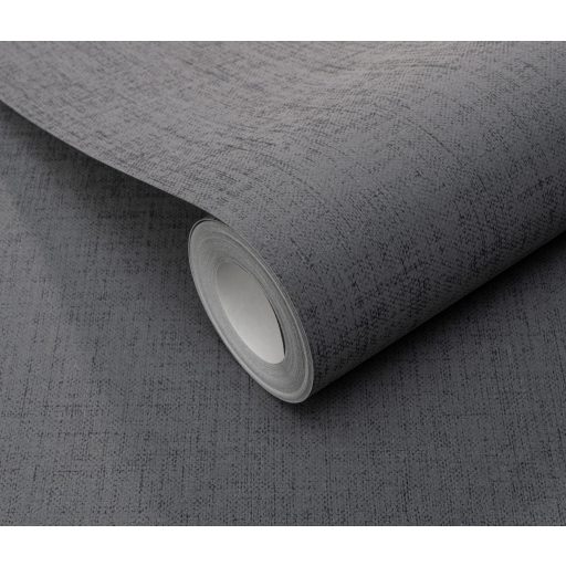 Finom textúrájú vászon megjelenésű egyszínű minta sötétszürke és antracit tónus tapéta