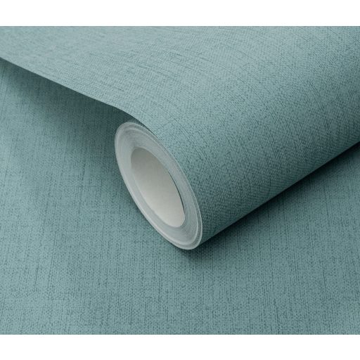 Finom textúrájú vászon megjelenésű egyszínű minta türkizkék és petrol tónus tapéta