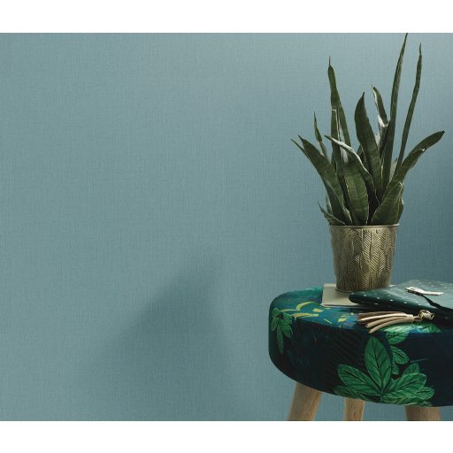 Finom textúrájú vászon megjelenésű egyszínű minta türkizkék és petrol tónus tapéta