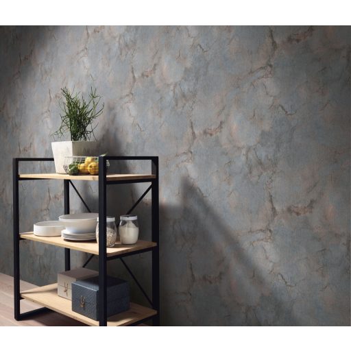 Természetes és bravúros márvány mintázat finom vonalazású szürke/szürkéskék barna és antracit tónus tapéta