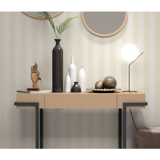 Egy klasszikus ragyogó új ruhában! Fémes tónusú csíkos/blokkcsíkos minta gyöngyház és bézs tapéta