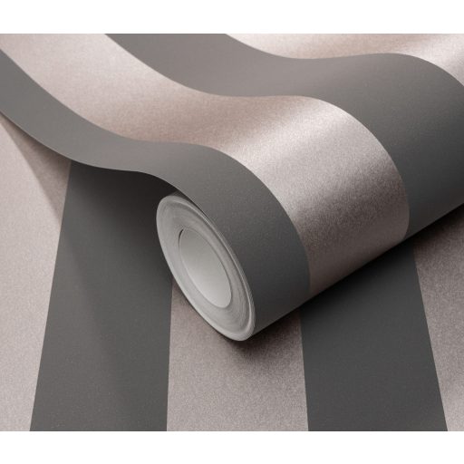 Egy klasszikus ragyogó új ruhában! Fémes tónusú csíkos/blokkcsíkos minta sötétszürke és roségold (egyesek szerint bronz) tapéta