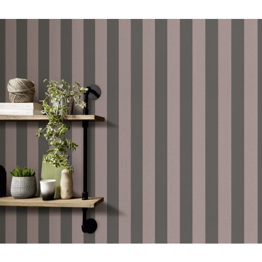 Egy klasszikus ragyogó új ruhában! Fémes tónusú csíkos/blokkcsíkos minta sötétszürke és roségold (egyesek szerint bronz) tapéta