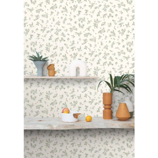 Ragyogó finom virágmotívum krém zöld narancs tapéta