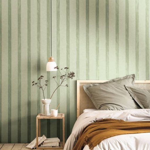Univerzális hatásos klasszikus csíkos minta világos szürkészöld khakizöld tapéta