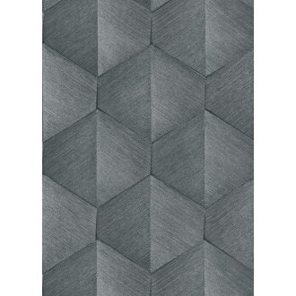   Háromdimenziós fényjáték - Szálcsiszolt felületű geometrikus minta szürke sötétszürke és ezüst tónus fémes hatás tapéta