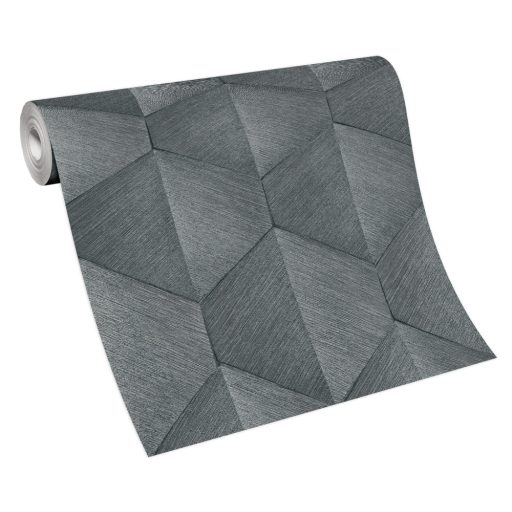 Háromdimenziós fényjáték - Szálcsiszolt felületű geometrikus minta szürke sötétszürke és ezüst tónus fémes hatás tapéta