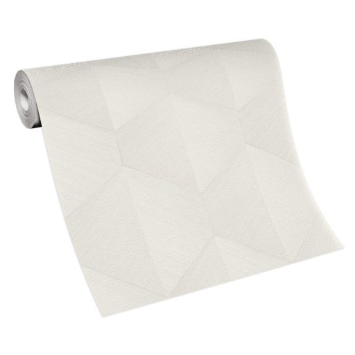 Háromdimenziós fényjáték - Szálcsiszolt felületű geometrikus minta krémszín és gyöngyház tónus fémes hatás tapéta