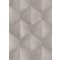 Háromdimenziós fényjáték - Szálcsiszolt felületű geometrikus minta szürkésbézs és szürkésbarna és ezüst tónus fémes hatás tapéta