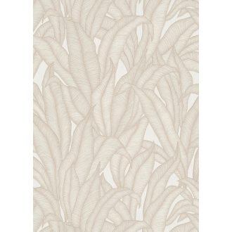   Elképesztő tervezői bravúr - Kifinomult struktúrájú egzotikus növények levelei krém és bézs tónus fémes hatás tapéta