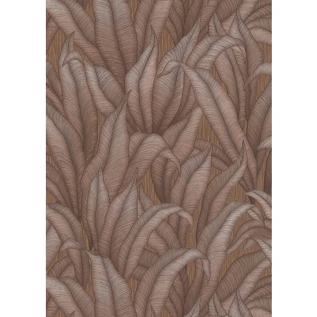 Elképesztő tervezői bravúr - Kifinomult struktúrájú egzotikus növények levelei barna és bronz tónus fémes hatás tapéta